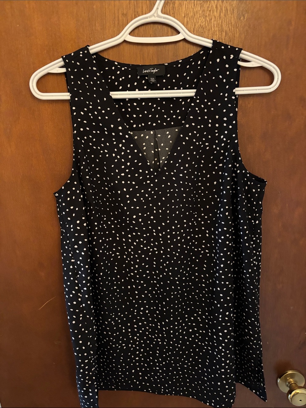 Lord & Taylor Black Polka Dot V-Neck Tank